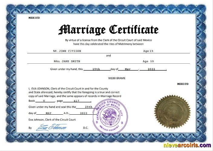 Mexico marriage certificate